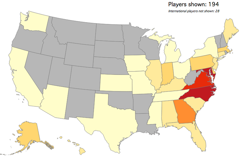 Illustration for article titled Map: Which States Produce The Most College Basketball Recruits?